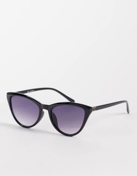 ASOS DESIGN curved slim cat eye sunglasses in black - view 1