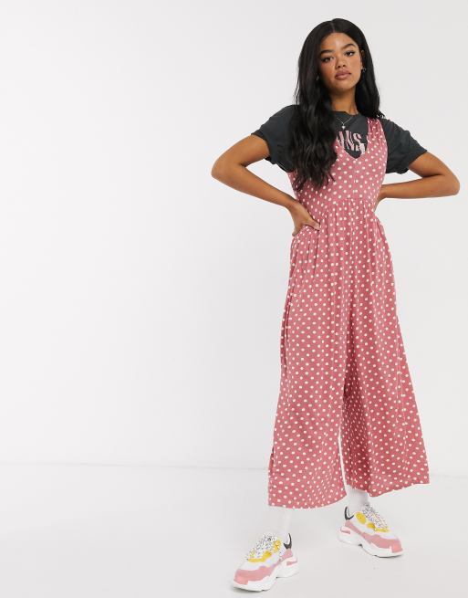 ASOS DESIGN curved smock jumpsuit in polka dot | ASOS