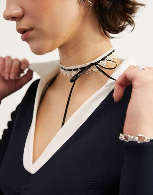 ASOS DESIGN curved underbust top with contrast collar and tipping in black - part of a set, 2 of 5