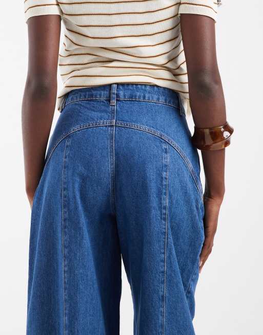 ASOS DESIGN curved yoke jeans with seam details in midwash blue, 5 of 5