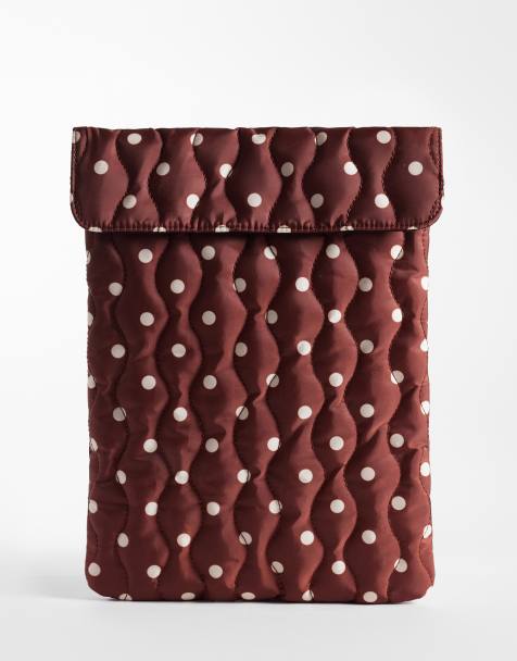 ASOS DESIGN - Custodia per laptop trapuntata marrone a pois - view 1