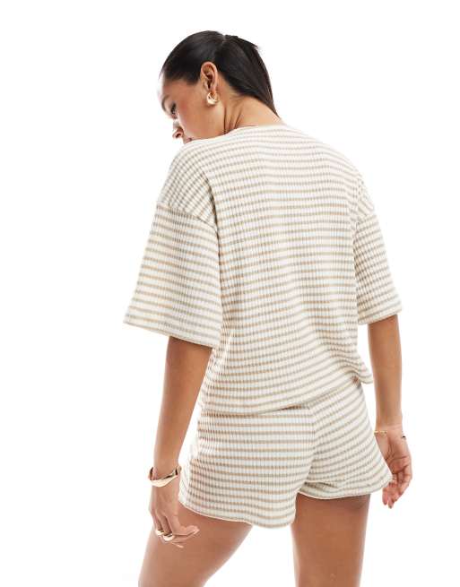 ASOS DESIGN cut and sew button through oversized top in beige - part of a set
