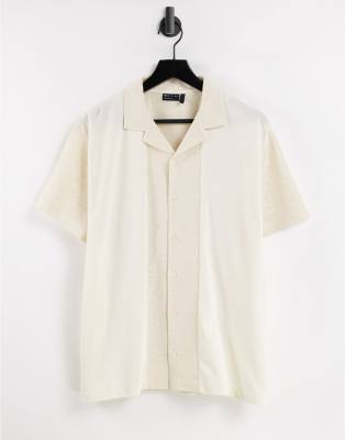 Asos Design Cut And Sew Revere Polo In Neutral