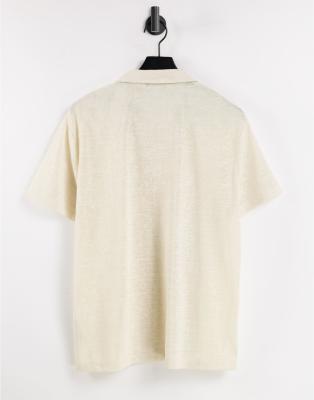 Asos Design Cut And Sew Revere Polo In Neutral