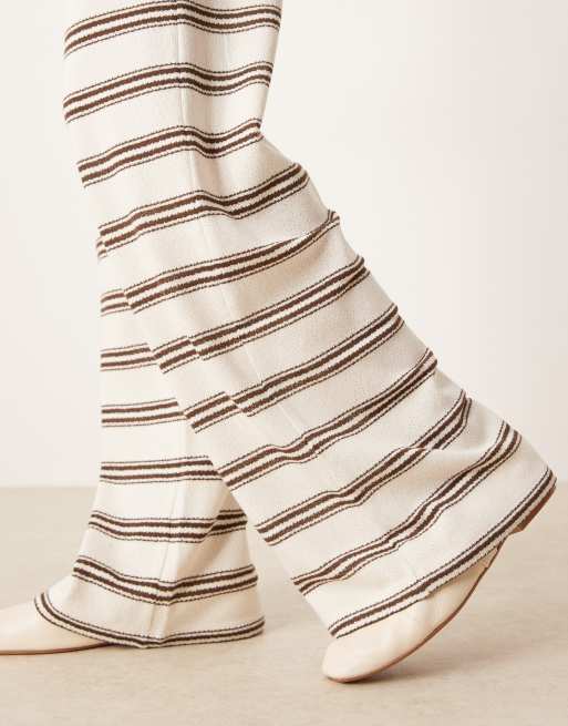 ASOS DESIGN cut and sew stripe mid rise wide leg pants in ivory, 5 of 5