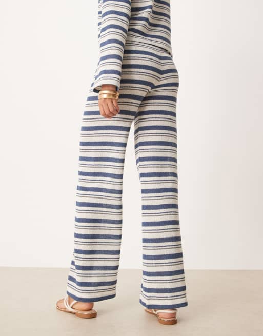 ASOS DESIGN cut and sew stripe pants in ivory and blue - part of a set