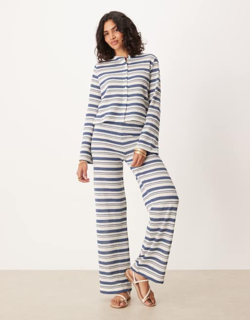 ASOS DESIGN cut and sew stripe pants in ivory - part of a set