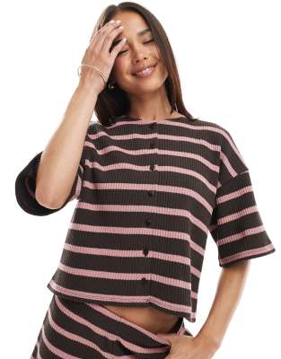 Asos Design Cut And Sew Stripe Shorts In Brown
