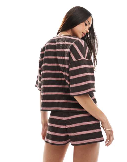 ASOS DESIGN cut and sew striped shorts in pink and chocolate - part of a set