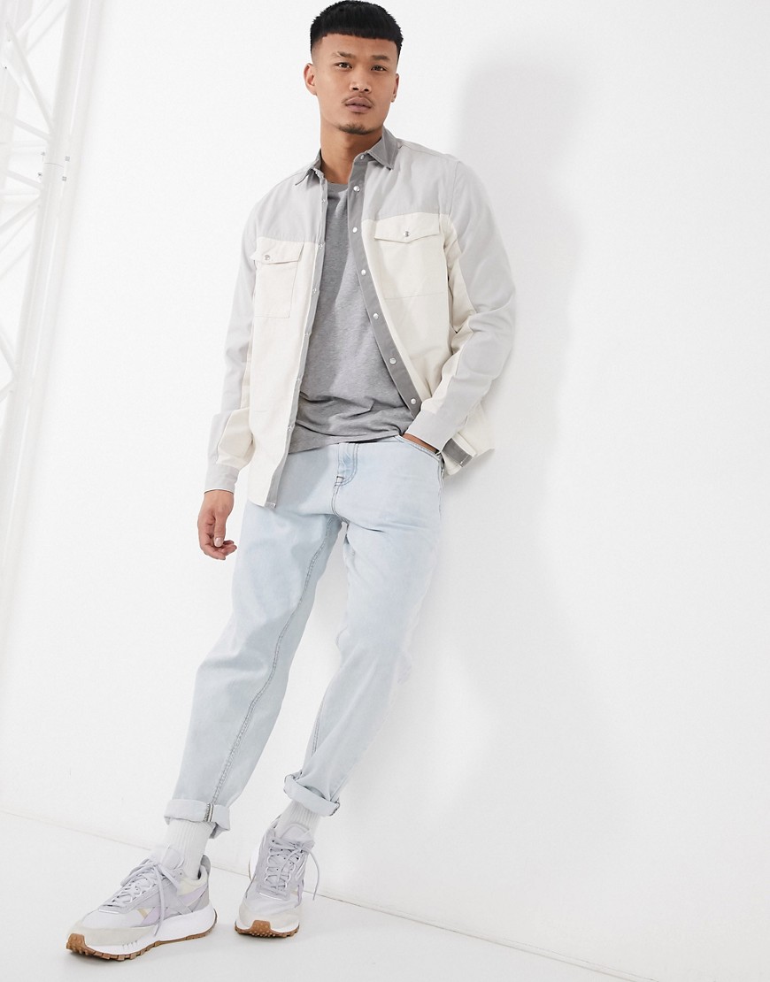 ASOS DESIGN cut and sew twill overshirt in gray-Grey