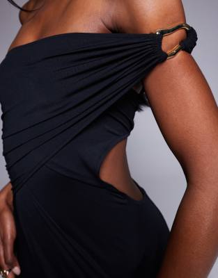 Shop Asos Design Cut Detail Bandeau Maxi Dress With Gold Hardware Detail In Black