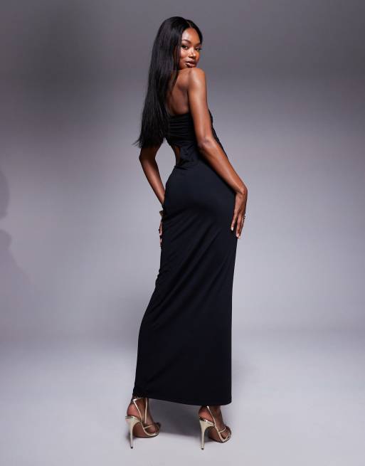 ASOS DESIGN cut detail bandeau maxi dress with gold hardware