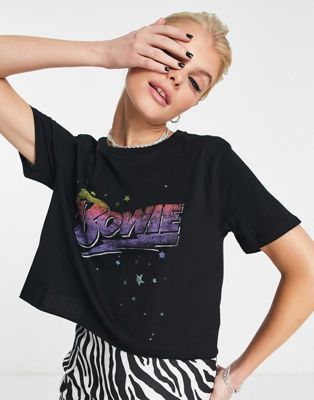 ASOS DESIGN cut off t-shirt with David Bowie license graphic print in white