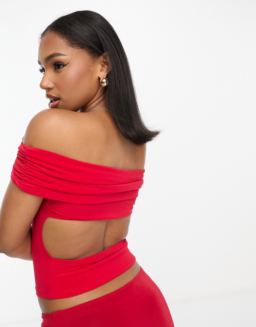ASOS DESIGN cut out back bardot top in red