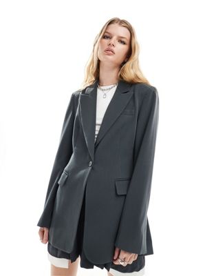 ASOS DESIGN cut out back blazer in charcoal