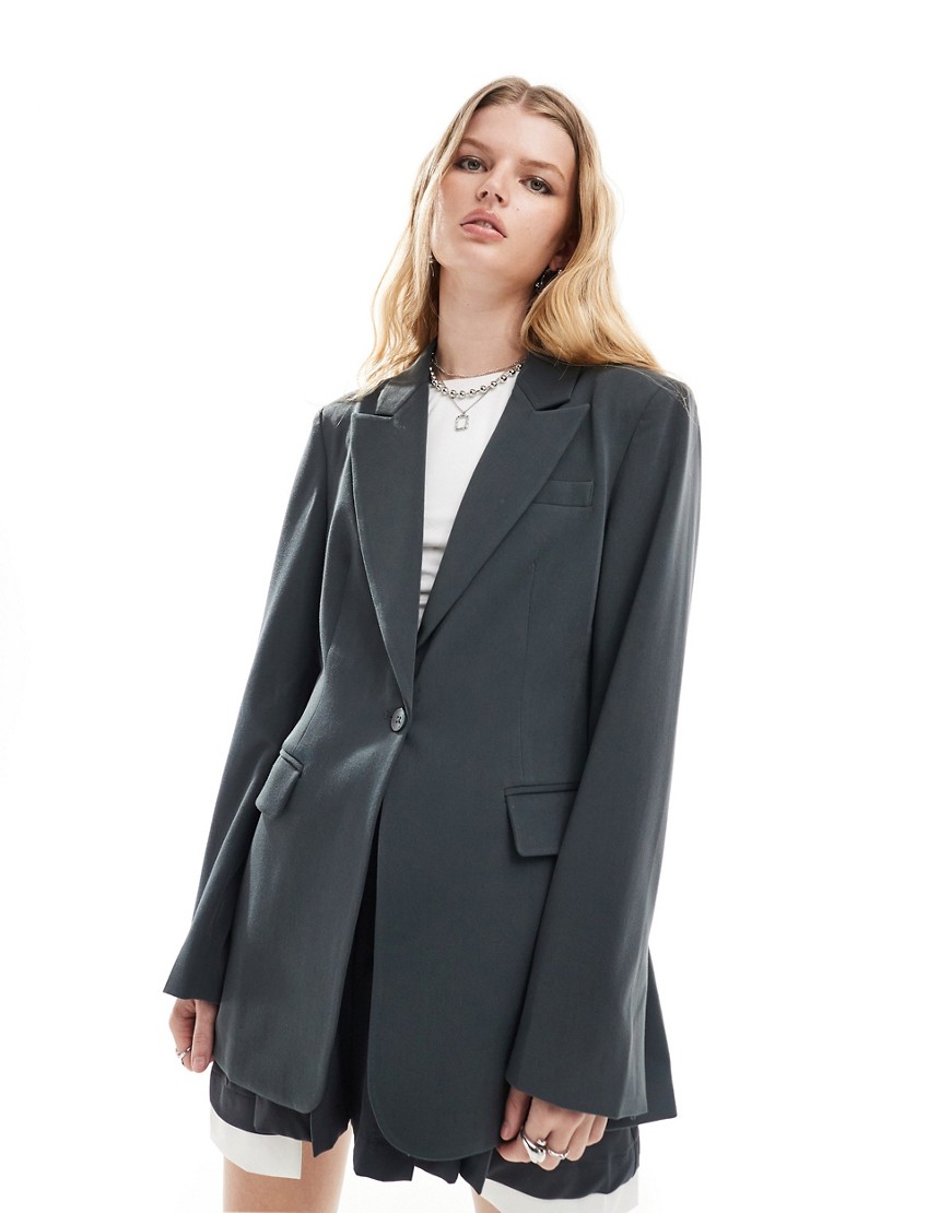 Asos Design Cut Out Back Blazer In Charcoal-gray