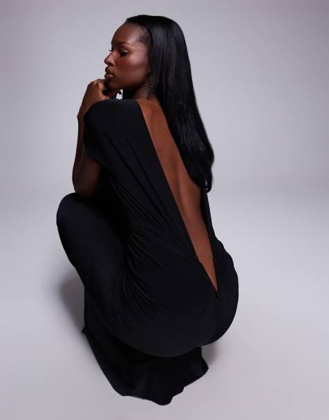 ASOS DESIGN cut out back ruched midi dress in black - view 1