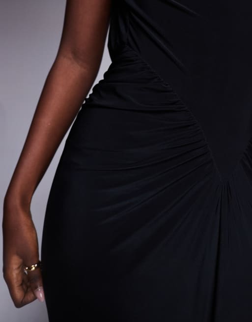 ASOS DESIGN cut out back ruched midi dress in black
