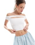 [ASOS DESIGN] ASOS DESIGN cut out bardot short sleeve crop top in white 10 White