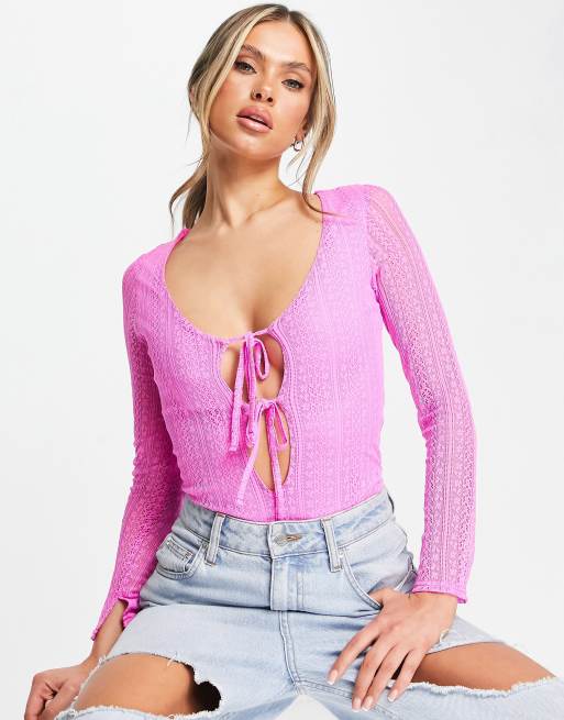 Long Sleeve Front Cut-Out Bodysuit - Pinktini