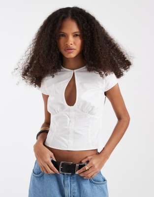 Asos Design Cut Out Cap Sleeve Shirt In Brown