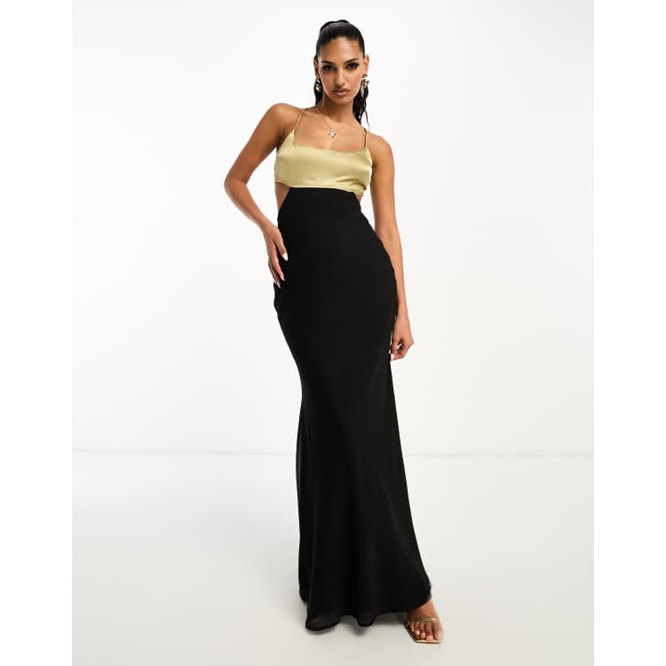 Cutout back black layered sleeveless chiffon dress clearance