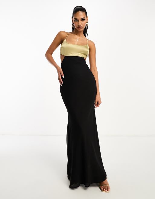 Black and 2025 gold satin dress