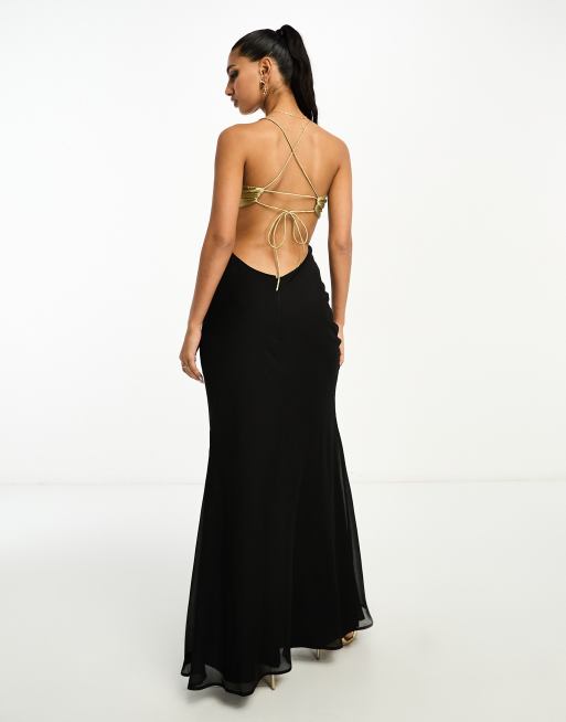 Black Strappy Back Detail Chiffon Maxi Dress