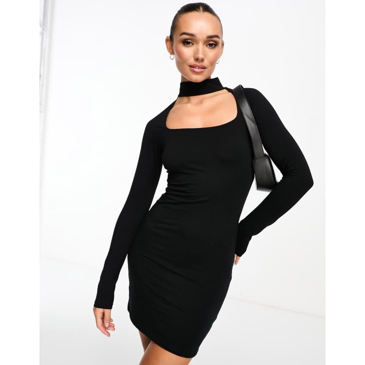 Shape Black Body Print Rib Low Back Bodycon Dress