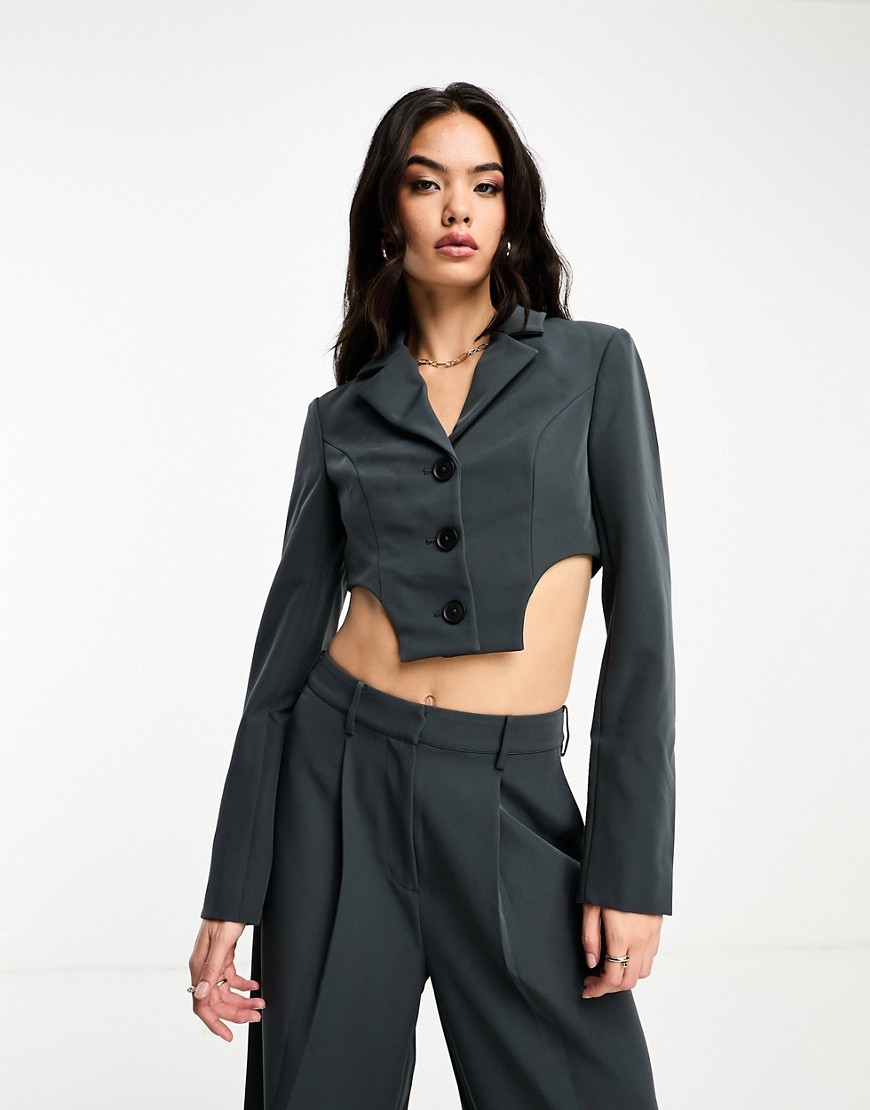 Asos Design Cut Out Corset Blazer In Charcoal-gray