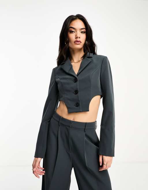 ASOS DESIGN cut out corset blazer in charcoal