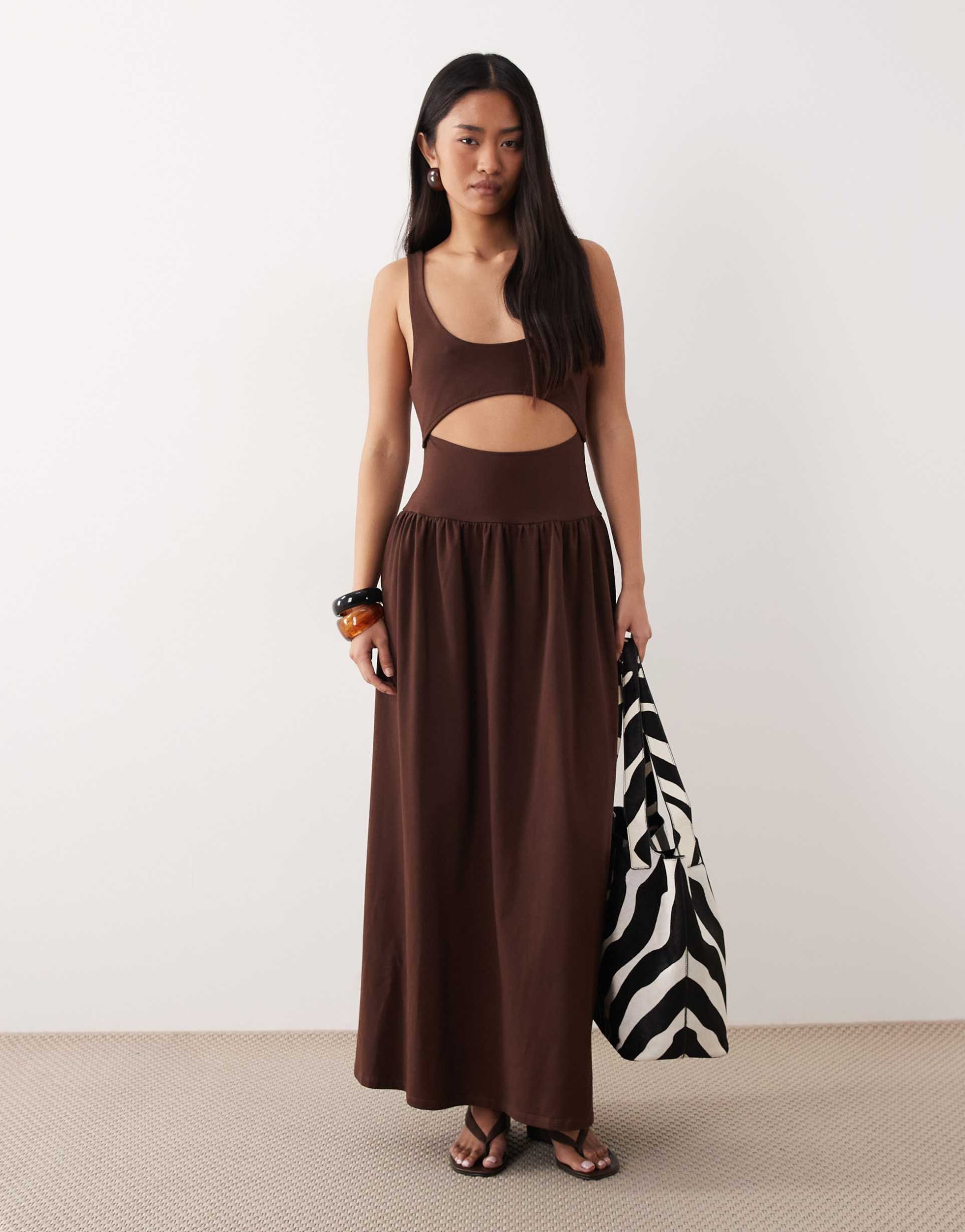 asos design cut out detail maxi dress in chocolate