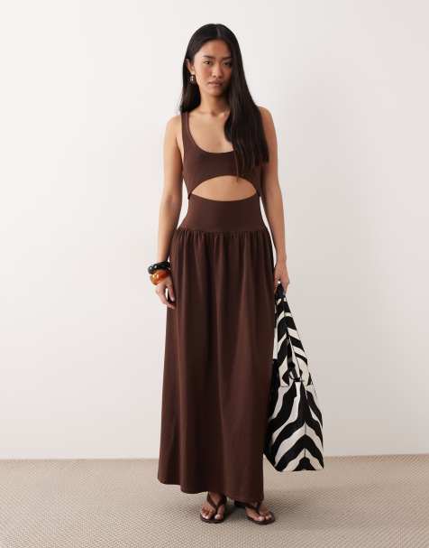 ASOS DESIGN cut out detail maxi dress in chocolate