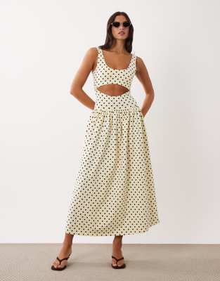 Дизайнерское платье мидакси с вырезами от ASOS в желтый горошек yellow spot