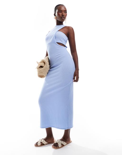 asos blue cut out dress ASOS DESIGN lace bust cup satin maxi dress with cut out back in cobalt blue