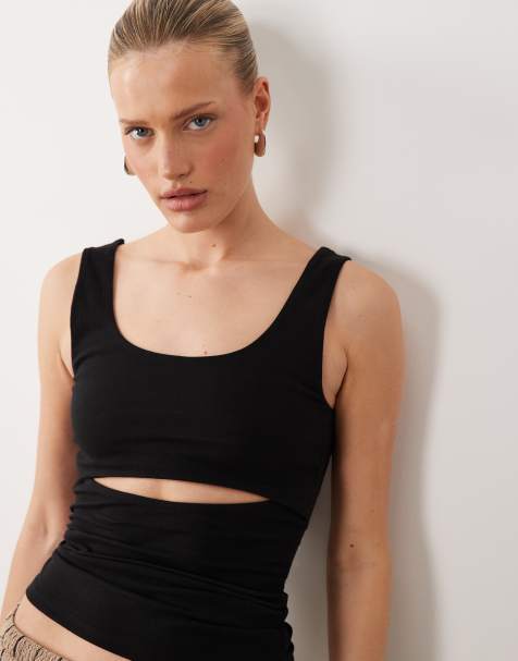 ASOS DESIGN cut out detail singlet in black - view 1