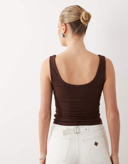 ASOS DESIGN cut out detail tank top in chocolate, 4 of 4