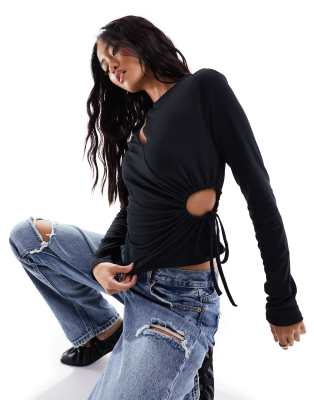 Asos Design Cut Out Detail Top With Drawstring In Black