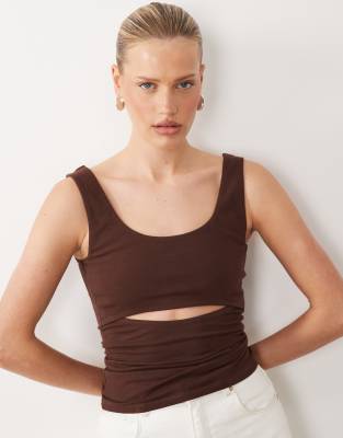 Asos Design Cut Out Detail Vest In Brown