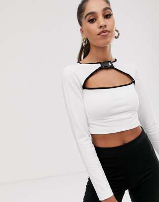 cut out crop top long sleeve