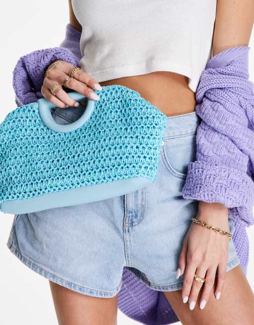 ASOS DESIGN cut out grab clutch bag in blue straw