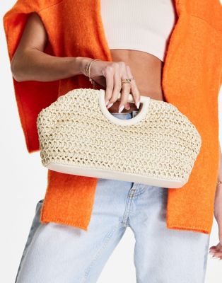 ASOS DESIGN cut out grab clutch in natural straw
