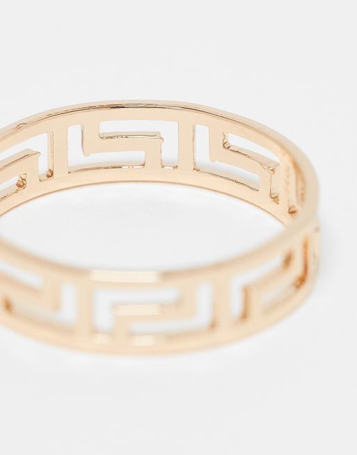 ASOS DESIGN cut out greek wave band ring in gold  , 2 of 3