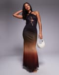 [ASOS DESIGN] ASOS DESIGN cut out halter maxi dress in placement print-Multi L Ombre print