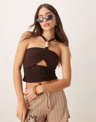 Asos Design Cut Out Halter Neck Top With Hardware Detail