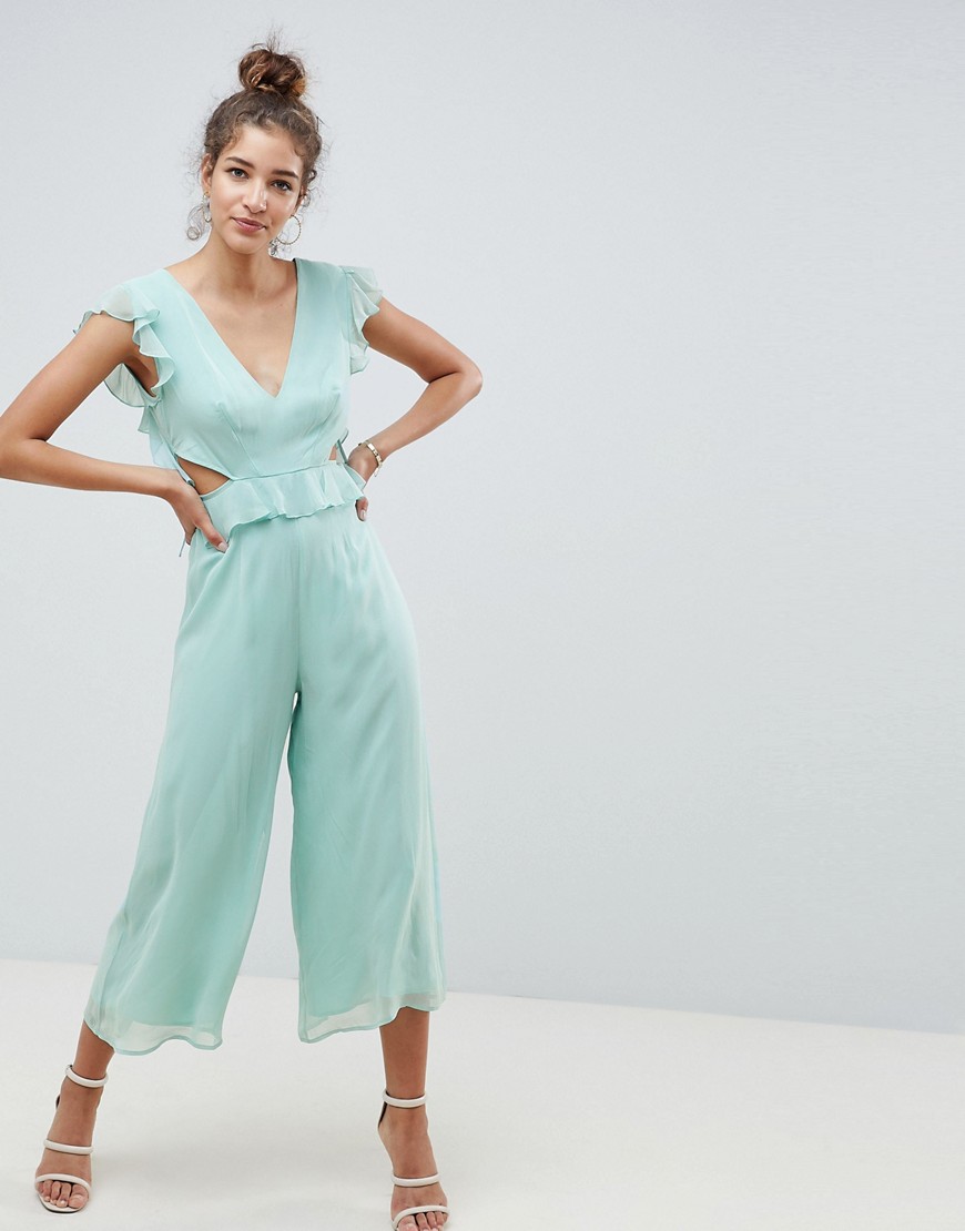 ASOS DESIGN cut out jumpsuit with soft ruffles-Multi