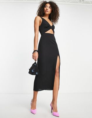 ASOS DESIGN cut out knot front midi dress in black | ASOS