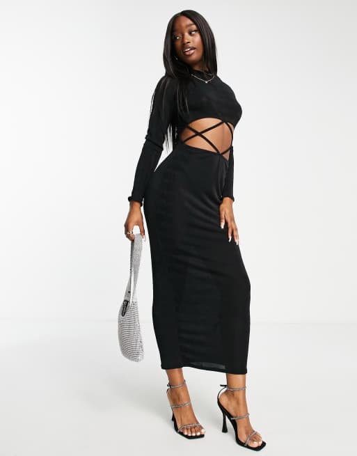 ASOS DESIGN cut out long sleeve maxi dress in black | ASOS