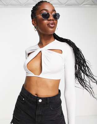 white long sleeve crop top asos