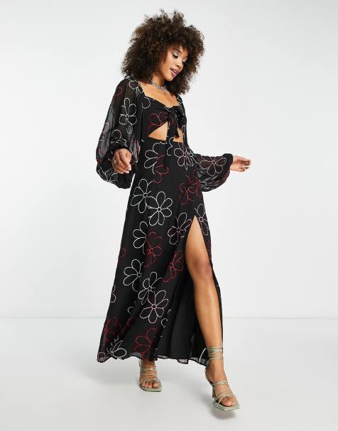 ASOS DESIGN cut out maxi dress with multi colored floral embroidery - view 1
